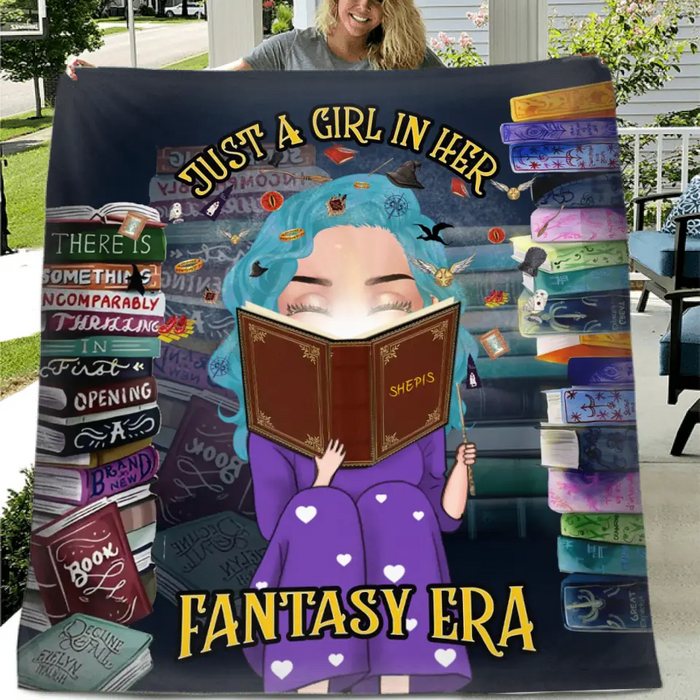 Custom Personalized Reading Book Quilt/Fleece Throw Blanket - Gift Idea For Books Lover - Just A Girl In Her Fantasy Era