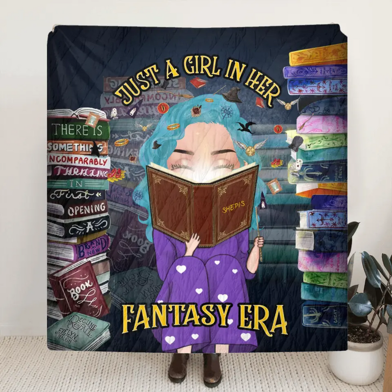 Personalized Reading Book Fleece Throw Blanket & Quilt - Gift Idea For Books Lover - Just A Girl In Her Fantasy Era