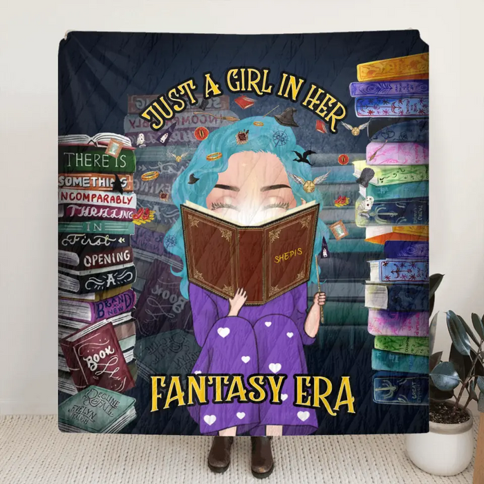 Custom Personalized Reading Book Quilt/Fleece Throw Blanket - Gift Idea For Books Lover - Just A Girl In Her Fantasy Era