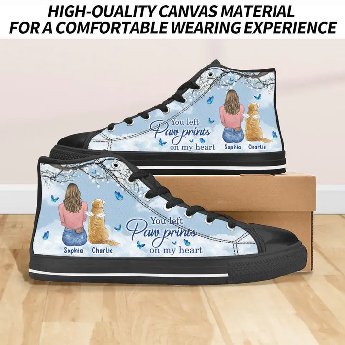 Custom Personalized Memorial Pet High Top Canvas Shoes - Memorial Gift Idea For Dog/ Cat/ Rabbit Lover - You Left Paw Prints On My Heart