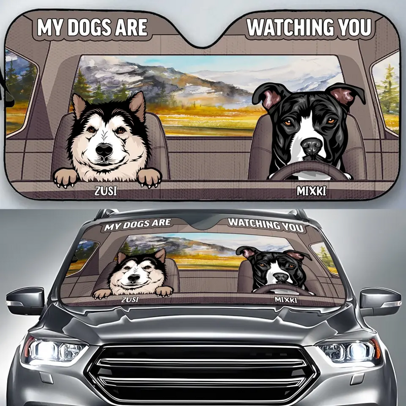 Personalized Dog Car Sunshade - Up to 4 Dogs - Gift Idea For Dog Lover - Life Is Better With Dogs