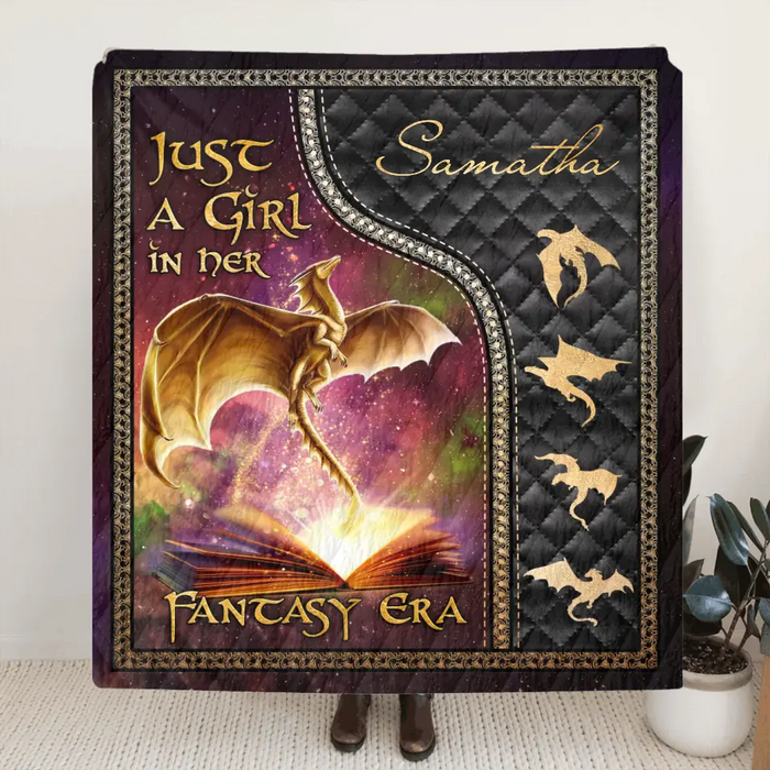 Custom Personalized Fantasy Reading Book Quilt/Fleece Throw Blanket - Gift Idea For Books Lover - Just A Girl In Her Fantasy Era