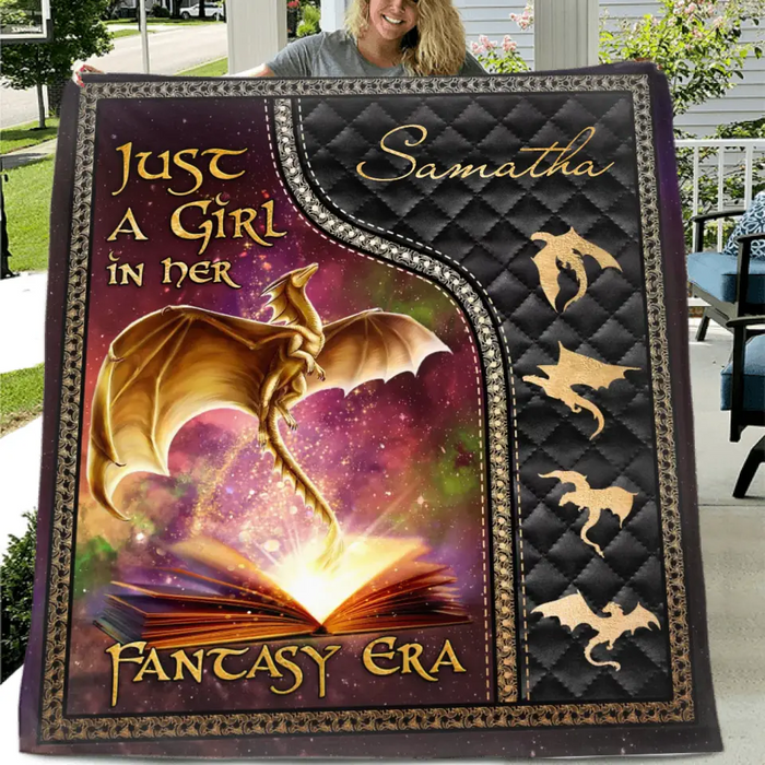 Custom Personalized Fantasy Reading Book Quilt/Fleece Throw Blanket - Gift Idea For Books Lover - Just A Girl In Her Fantasy Era