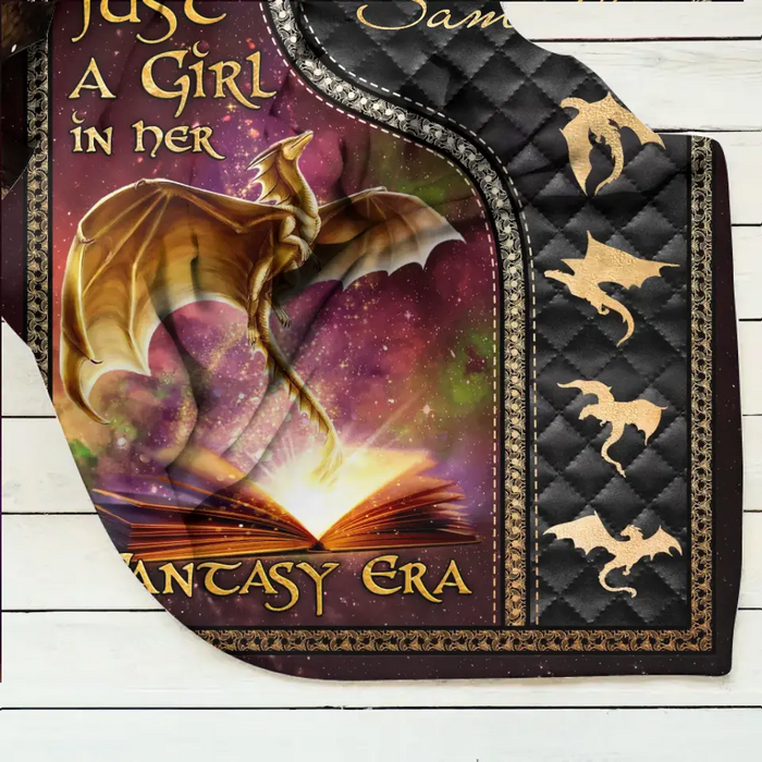 Custom Personalized Fantasy Reading Book Quilt/Fleece Throw Blanket - Gift Idea For Books Lover - Just A Girl In Her Fantasy Era