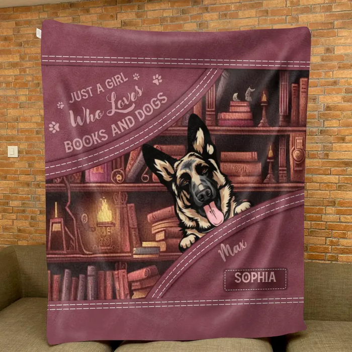 Custom Personalized Dogs Fleece Throw Blanket/ Quilt Blanket - Gift Idea For Dog Lovers - Just A Girl Who Loves Books And Dogs