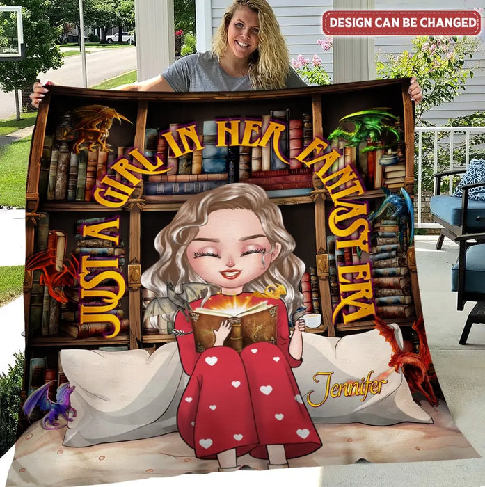 Custom Personalized Fantasy Reading Book Quilt/ Fleece Throw Blanket - Gift Idea For Book Lovers - Just A Girl In Her Fantasy Era