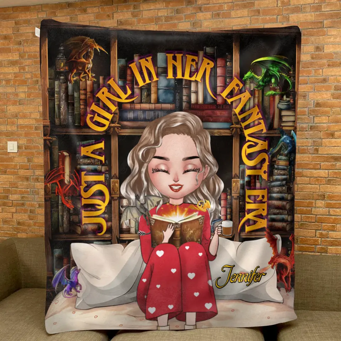 Custom Personalized Fantasy Reading Book Quilt/ Fleece Throw Blanket - Gift Idea For Book Lovers - Just A Girl In Her Fantasy Era