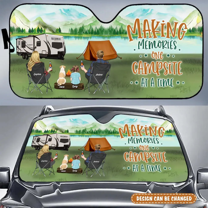 Custom Personalized Camping Windshield Sunshade - Couple/ Parents With Kids And Pets - Gift Idea For Camping Lovers - Making Memories One Campsite At A Time