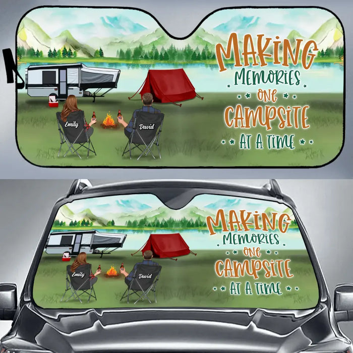 Custom Personalized Camping Windshield Sunshade - Couple/ Parents With Kids And Pets - Gift Idea For Camping Lovers - Making Memories One Campsite At A Time