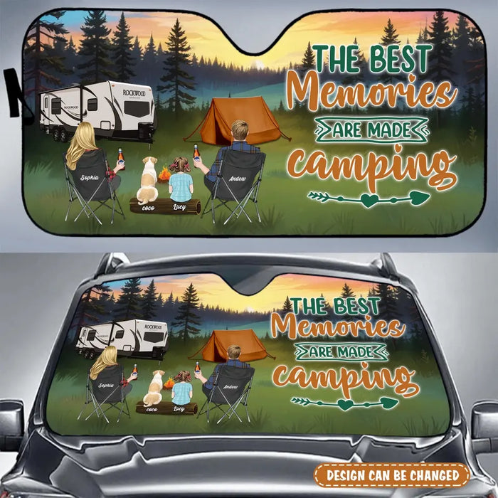 Custom Personalized Camping Windshield Sunshade - Couple/ Parents With Kids And Pets - Gift Idea For Camping Lovers - Making Memories One Campsite At A Time