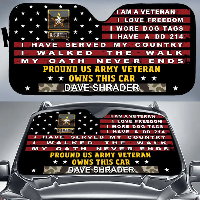 Custom Personalized Veteran Car Sunshade - Gift Idea To Veteran/ Father/ Husband - Pround US Army Veteran Owns This Car