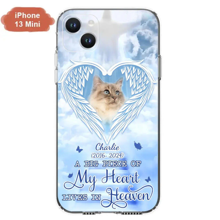 Custom Personalized Memorial Pet Phone Case - Upload Photo - Memorial Gift Idea For Pet Owner - A Big Piece Of My Heart Lives In Heaven - Case For iPhone/ Samsung