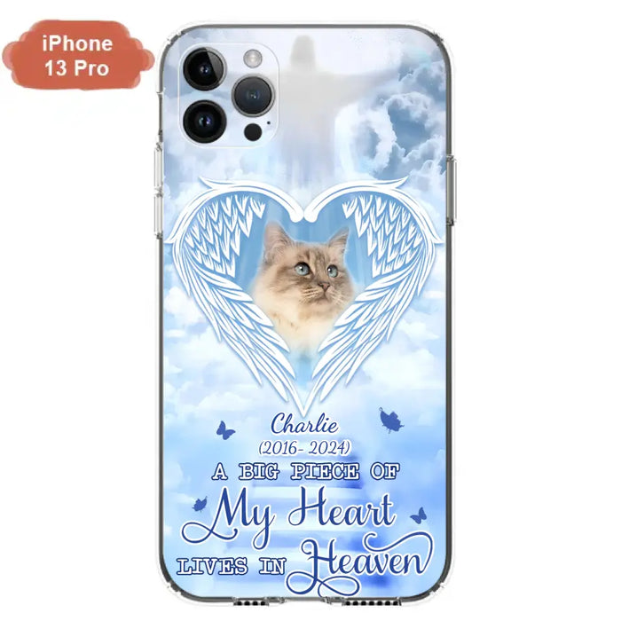 Custom Personalized Memorial Pet Phone Case - Upload Photo - Memorial Gift Idea For Pet Owner - A Big Piece Of My Heart Lives In Heaven - Case For iPhone/ Samsung