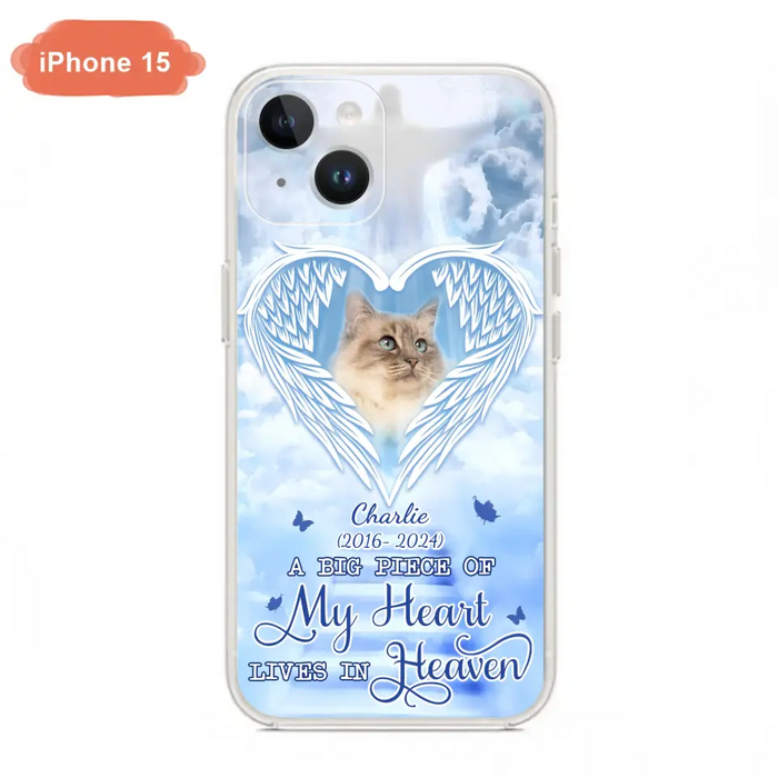 Custom Personalized Memorial Pet Phone Case - Upload Photo - Memorial Gift Idea For Pet Owner - A Big Piece Of My Heart Lives In Heaven - Case For iPhone/ Samsung