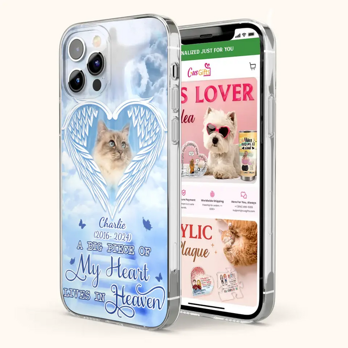 Custom Personalized Memorial Pet Phone Case - Upload Photo - Memorial Gift Idea For Pet Owner - A Big Piece Of My Heart Lives In Heaven - Case For iPhone/ Samsung