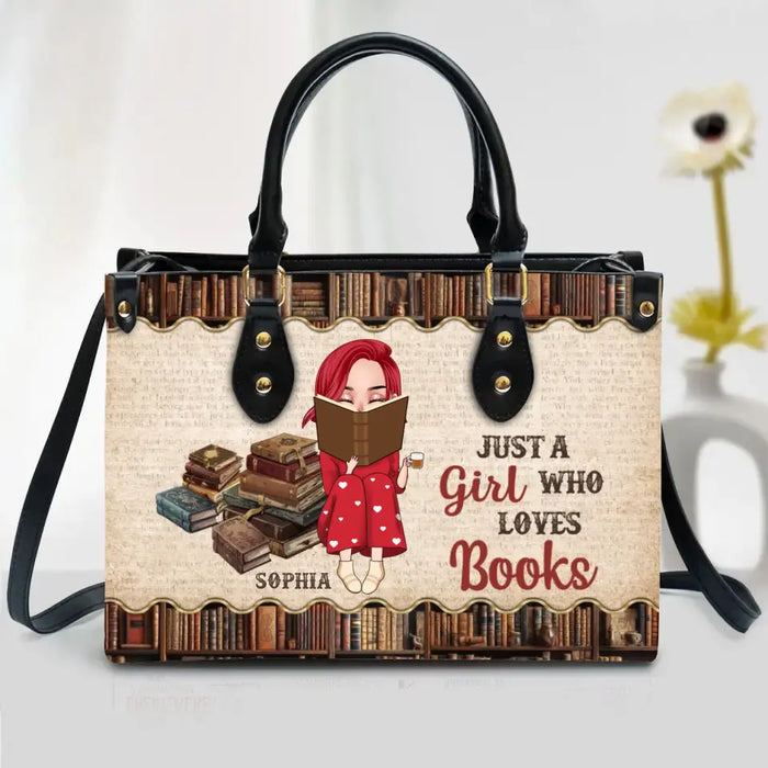 Personalized Reading Leather Handbag With Long Straps - Gift Idea For Reading Lover/Birthday - Just A Girl Who Loves Books