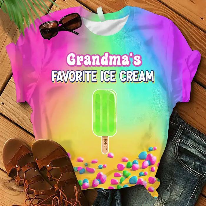 Custom Personalized Grandma's Favorite Ice Cream  AOP T-shirt - Gift Idea For Grandma/ Mother - Upto 10 Kids