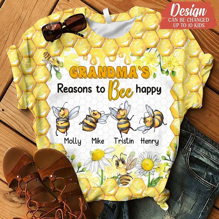 Custom Personalized Grandma AOP T-shirt - Gift Idea For Grandma/ Mother - Upto 10 Kids - Grandma's Reasons To Bee Happy