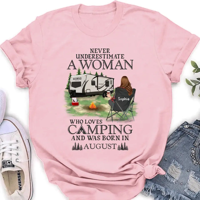 Custom Personalized Camping Shirt/ Hoodie - Gift Idea For Camping Lover - Never Underestimate A Woman Who Loves Camping And Was Born In August