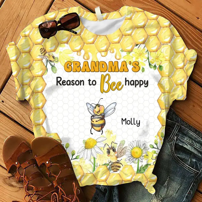 Custom Personalized Grandma AOP T-shirt - Gift Idea For Grandma/ Mother - Upto 10 Kids - Grandma's Reasons To Bee Happy