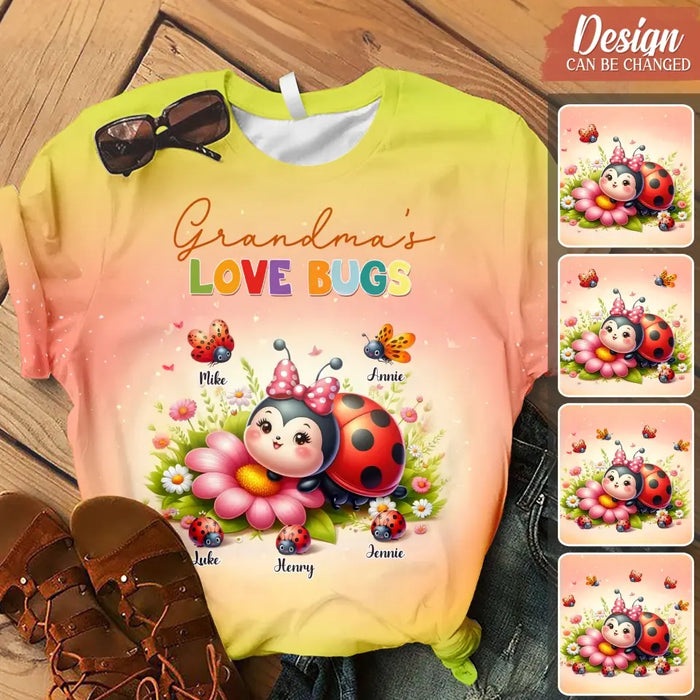 Custom Personalized Grandma AOP T-shirt - Gift Idea For Grandma/ Mother - Upto 10 Kids - Grandma's Love Bugs