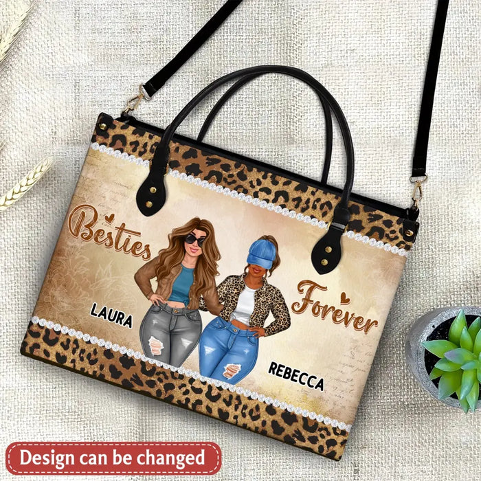 Custom Personalized Besties PU Leather Handbag with Long Straps - Gift Idea For Friends/ Besties/ Birthday - Life Is Better With Besties