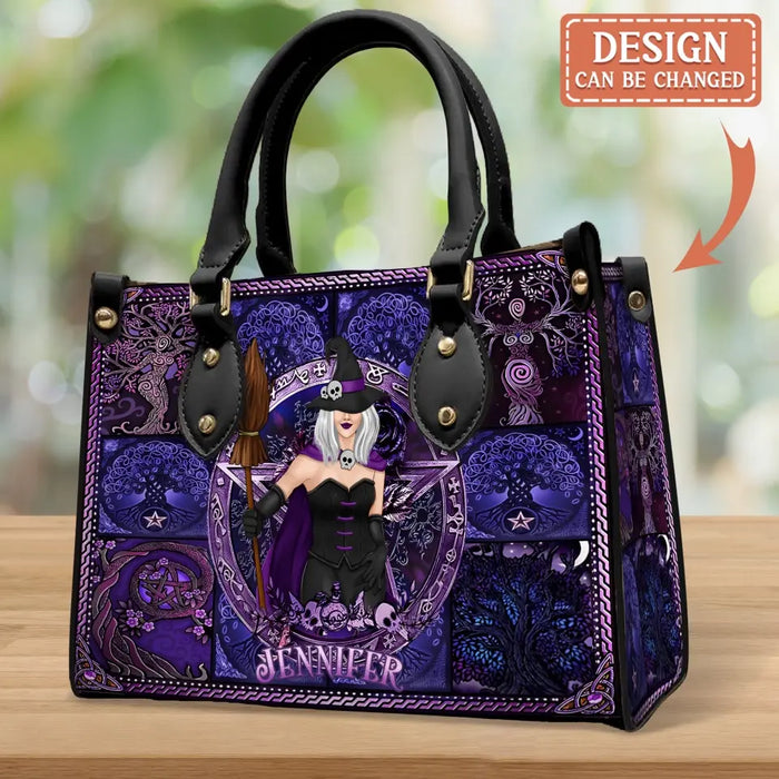 Custom Personalized Witch PU Leather Handbag with Long Straps - Halloween/ Witch/ Friend Gift Idea