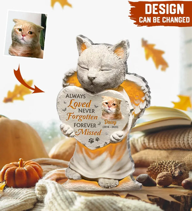 No Longer By Our Side But Forever In Our Hearts - Custom Personalized Memorial Acrylic Plaque - Memorial Gift Idea For Christmas/ Cat Lover - Upload Cat Photo