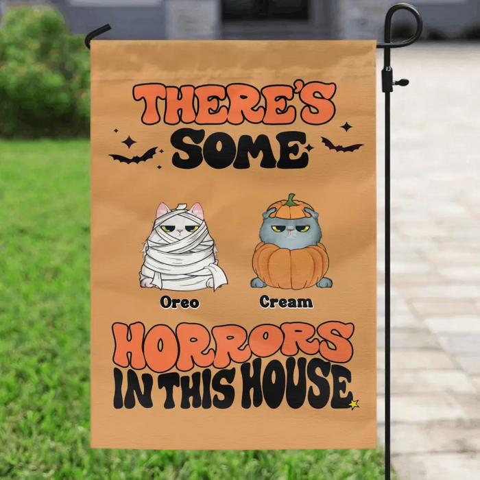 Custom Personalized Halloween Pets Flag Sign - Gift Idea For Family/ Pet Lover - Upto 7 Dogs/ Cats - There's Some Horrors In This House