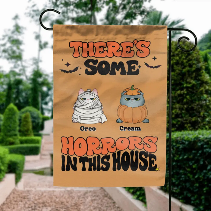 Custom Personalized Halloween Pets Flag Sign - Gift Idea For Family/ Pet Lover - Upto 7 Dogs/ Cats - There's Some Horrors In This House