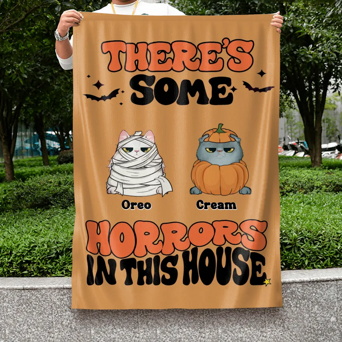 Custom Personalized Halloween Pets Flag Sign - Gift Idea For Family/ Pet Lover - Upto 7 Dogs/ Cats - There's Some Horrors In This House