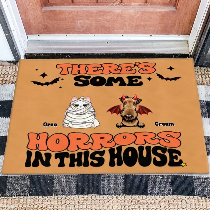 Custom Personalized Halloween Pets Doormat - Gift Idea For Family/ Pet Lover - Upto 7 Dogs/ Cats - There's Some Horrors In This House