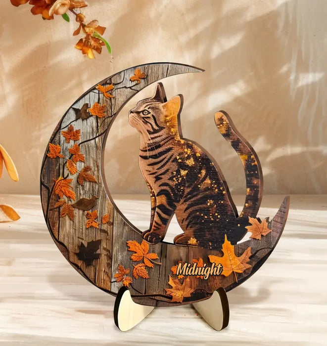 Custom Personalized Cat Fall 2 Layered Wooden Art - Gift Idea For Cat Lover