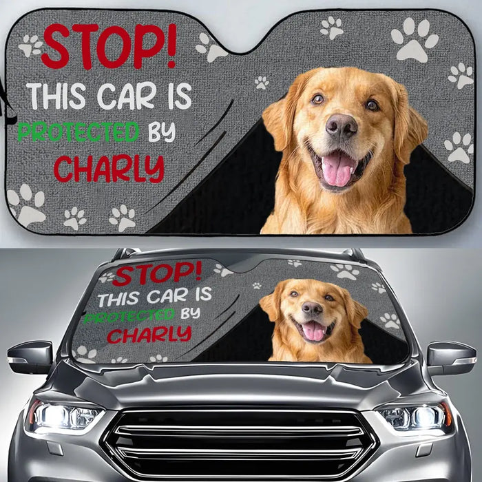 Custom Personalized Dog Car Sunshade - Upto 3 Dogs - Gift Idea For Dog Lover - Stop This Car Is Protected By