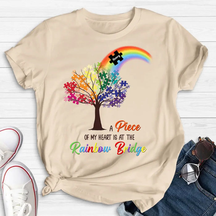 Custom Personalized Memorial T-shirt/ Long Sleeve/ Sweatshirt/ Hoodie - Memorial Gift Idea - A Piece Of My Heart Is At The Rainbow Bridge