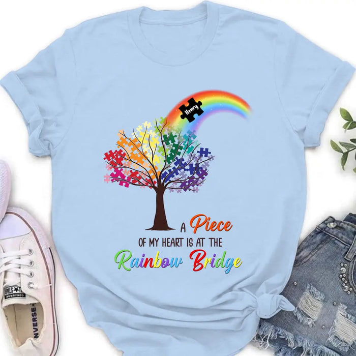 Custom Personalized Memorial T-shirt/ Long Sleeve/ Sweatshirt/ Hoodie - Memorial Gift Idea - A Piece Of My Heart Is At The Rainbow Bridge