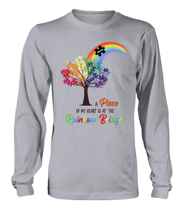 Custom Personalized Memorial T-shirt/ Long Sleeve/ Sweatshirt/ Hoodie - Memorial Gift Idea - A Piece Of My Heart Is At The Rainbow Bridge