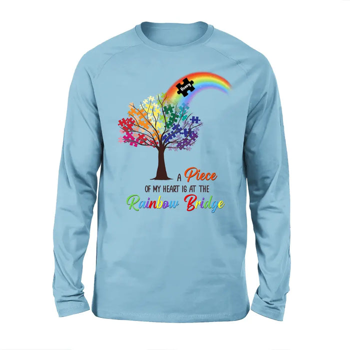 Custom Personalized Memorial T-shirt/ Long Sleeve/ Sweatshirt/ Hoodie - Memorial Gift Idea - A Piece Of My Heart Is At The Rainbow Bridge