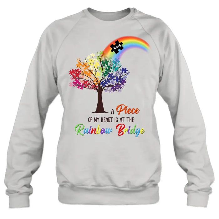 Custom Personalized Memorial T-shirt/ Long Sleeve/ Sweatshirt/ Hoodie - Memorial Gift Idea - A Piece Of My Heart Is At The Rainbow Bridge