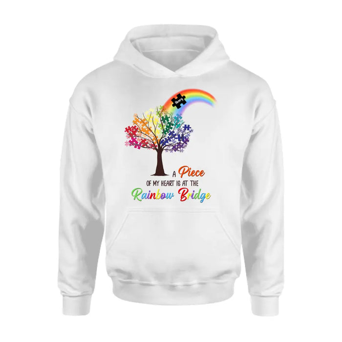 Custom Personalized Memorial T-shirt/ Long Sleeve/ Sweatshirt/ Hoodie - Memorial Gift Idea - A Piece Of My Heart Is At The Rainbow Bridge