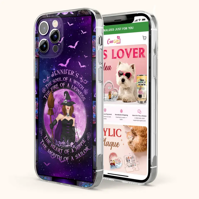 Custom Personalized Witch Purple Phone Case - Halloween Gift Idea - The Soul Of A Witch The Fire Of A Lioness - Case for iPhone/ Samsung