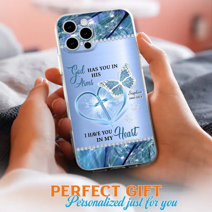 Custom Personalized Memorial Phone Case - Memorial Gift Idea For Family Member - God Has You In His Arms I Have You in My Heart - Case For iPhone/ Samsung