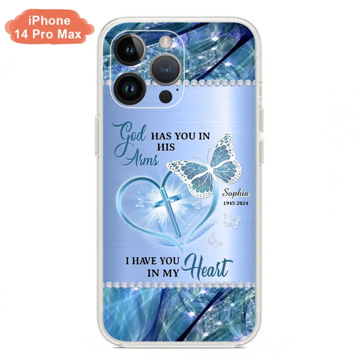 Custom Personalized Memorial Phone Case - Memorial Gift Idea For Family Member - God Has You In His Arms I Have You in My Heart - Case For iPhone/ Samsung