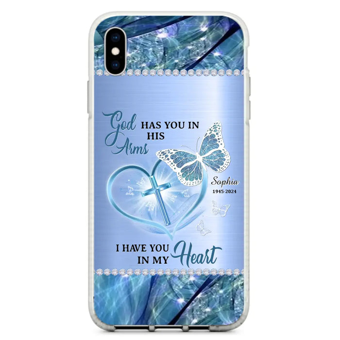 Custom Personalized Memorial Phone Case - Memorial Gift Idea For Family Member - God Has You In His Arms I Have You in My Heart - Case For iPhone/ Samsung