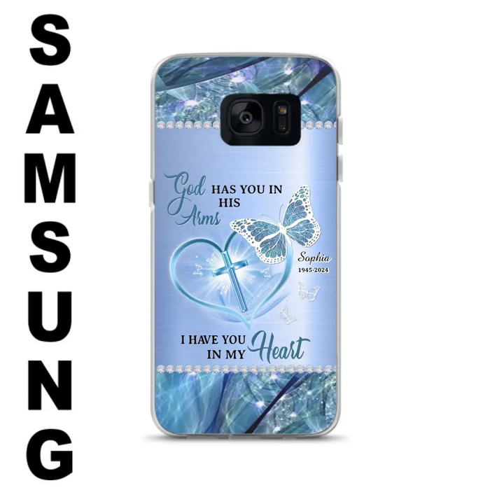 Custom Personalized Memorial Phone Case - Memorial Gift Idea For Family Member - God Has You In His Arms I Have You in My Heart - Case For iPhone/ Samsung