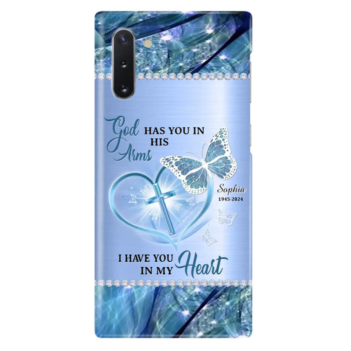 Custom Personalized Memorial Phone Case - Memorial Gift Idea For Family Member - God Has You In His Arms I Have You in My Heart - Case For iPhone/ Samsung