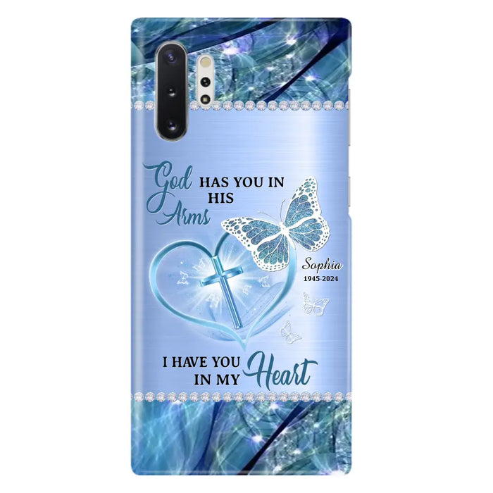 Custom Personalized Memorial Phone Case - Memorial Gift Idea For Family Member - God Has You In His Arms I Have You in My Heart - Case For iPhone/ Samsung