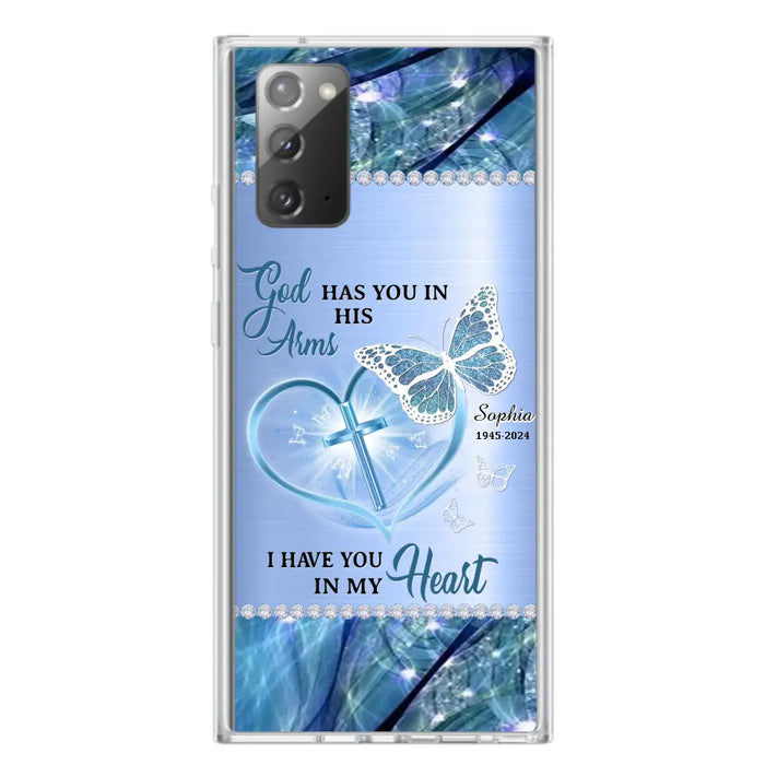 Custom Personalized Memorial Phone Case - Memorial Gift Idea For Family Member - God Has You In His Arms I Have You in My Heart - Case For iPhone/ Samsung