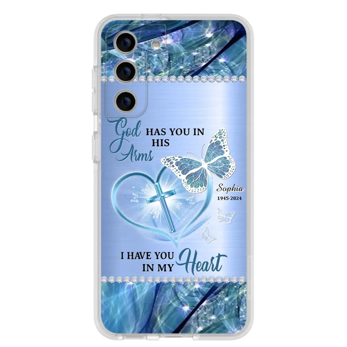 Custom Personalized Memorial Phone Case - Memorial Gift Idea For Family Member - God Has You In His Arms I Have You in My Heart - Case For iPhone/ Samsung