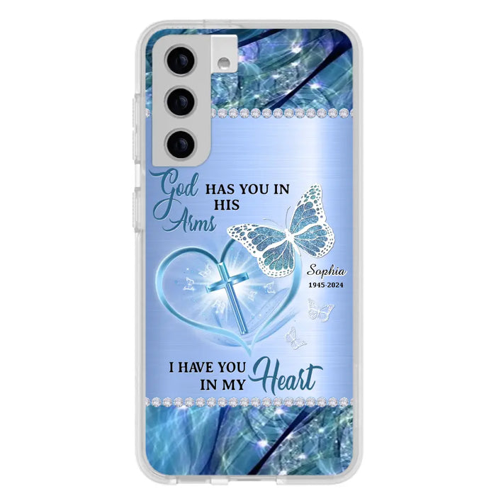 Custom Personalized Memorial Phone Case - Memorial Gift Idea For Family Member - God Has You In His Arms I Have You in My Heart - Case For iPhone/ Samsung